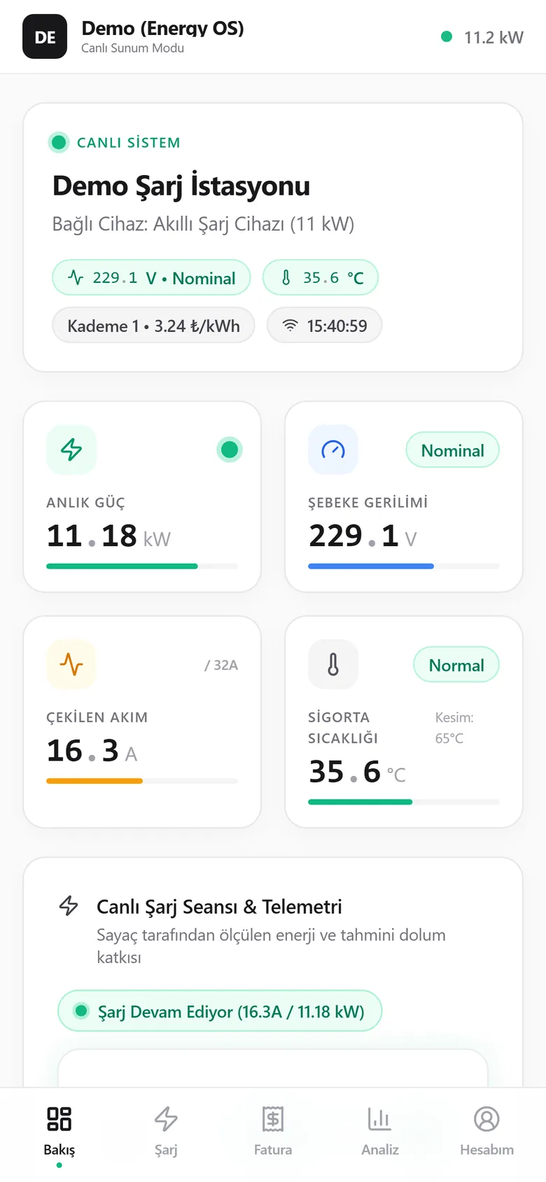 Energy OS mobil uygulaması